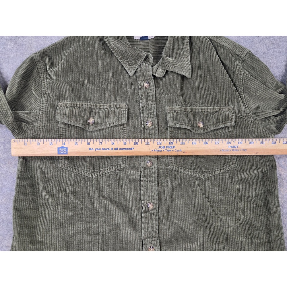 American Eagle Mens Small Corduroy Button Down Shirt Olive Green Long Sleeve - Picture 3 of 7